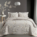 Plum Blossom Quilt Set with Pillowcases, Tree Branch Pattern Quilted Bedspread in Twin Full Queen and King Sizes for Bedroom and Guest Room Decor