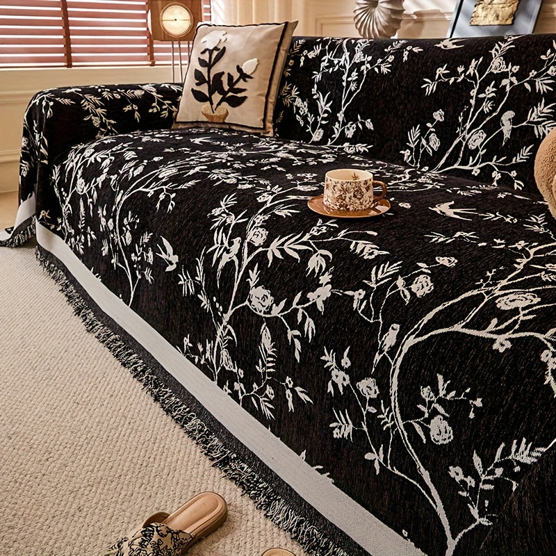 Chenille Thickened Sofa Throw for Flowers And Plants Pattern, Suitable for Living Room And Office Decor, Pet-safe, All-season Use, And Durable, Non-slip.
