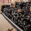 Floral Chenille Sofa Throw, Thickened Non-Slip Couch Cover with Flowers and Plants Pattern in Three Colors and Four Sizes for Living Room Decor