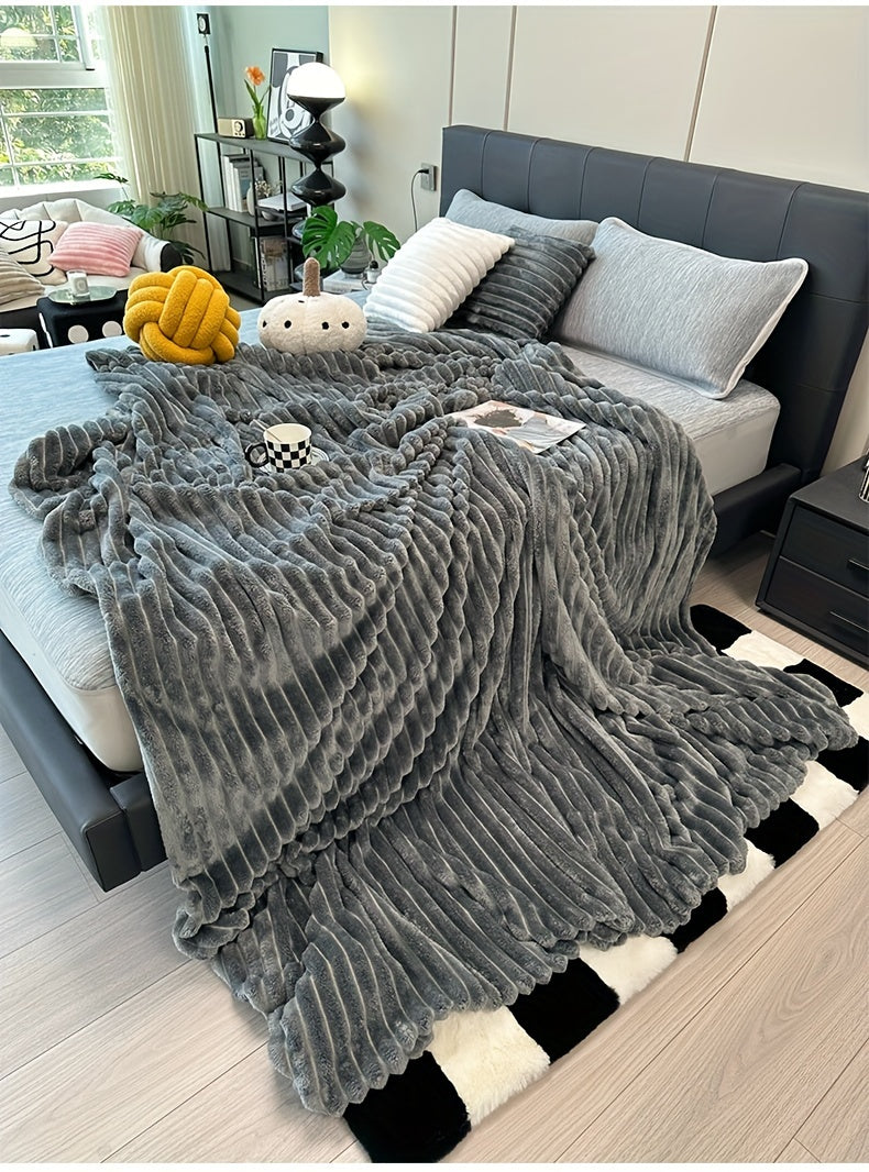 3D Faux Rabbit Fur Blanket, Double-Sided Plush Polyester Fleece in Throw and Bed Sizes for Cozy Sofa Lounging, Bedroom, Office and Travel