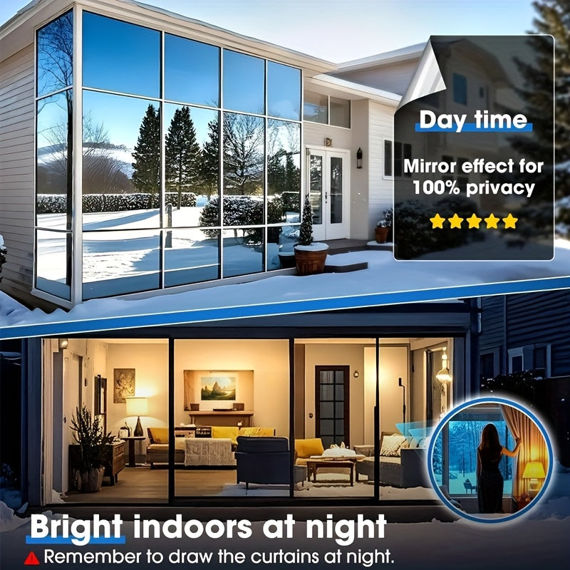Large One-Way Privacy Window Film for Home And Office Windows. Features Electrostatic Adhesion - No Glue Required - And Provides Protection, Sunshade, And Heat Insulation. Holiday Decorations. Bonus Gifts: Spray Bottle, Measuring Tape, And Squeegee