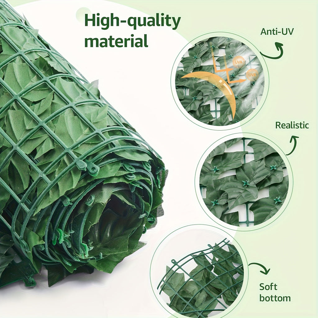 40x120 Inch Large Artificial Ivy Privacy Fence Panel - UV-Resistant Heavy Duty Plastic Leaf Screen with 20 Installation Ties, Realistic Evergreen Hedge Panel Suitable for Indoor/Outdoor Use, Easy Installation, No Maintenance Required - Privacy Fence