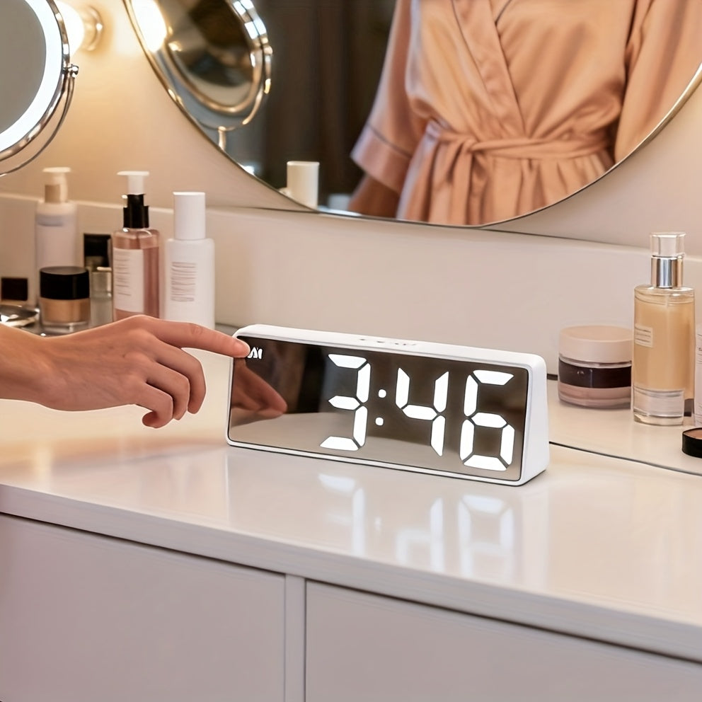 Contemporary LED Desk Clock with Temperature Display Brightness Adjustment Night Modes Snoozes Functions 12/24Hour Mode LED Electronic Clock for Bedroom