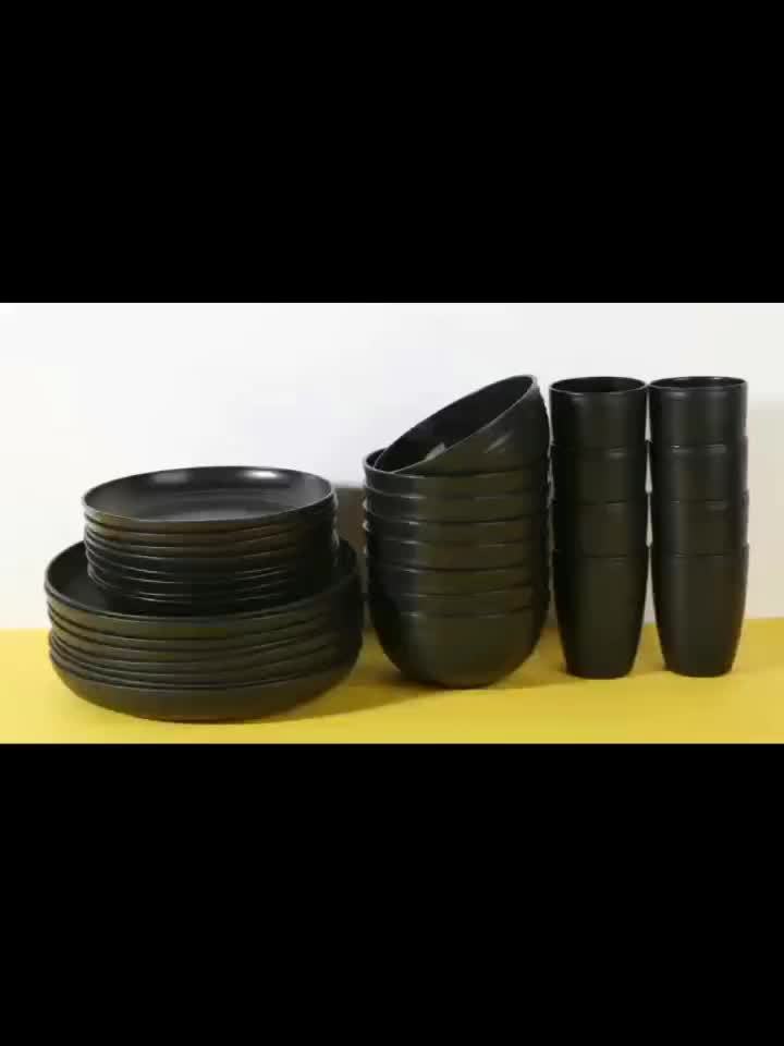 16/32pcs Kitchen Plastic Wheat Straw Tableware Set, 4/8 People, Plates, Dessert Plates, Cereal Bowls, Cups, Unbreakable, Lightweight Shatterproof for Camping/Daily Use/Parties/Weddings, Gift for Halloween/Christmas, Local Warehouse Item