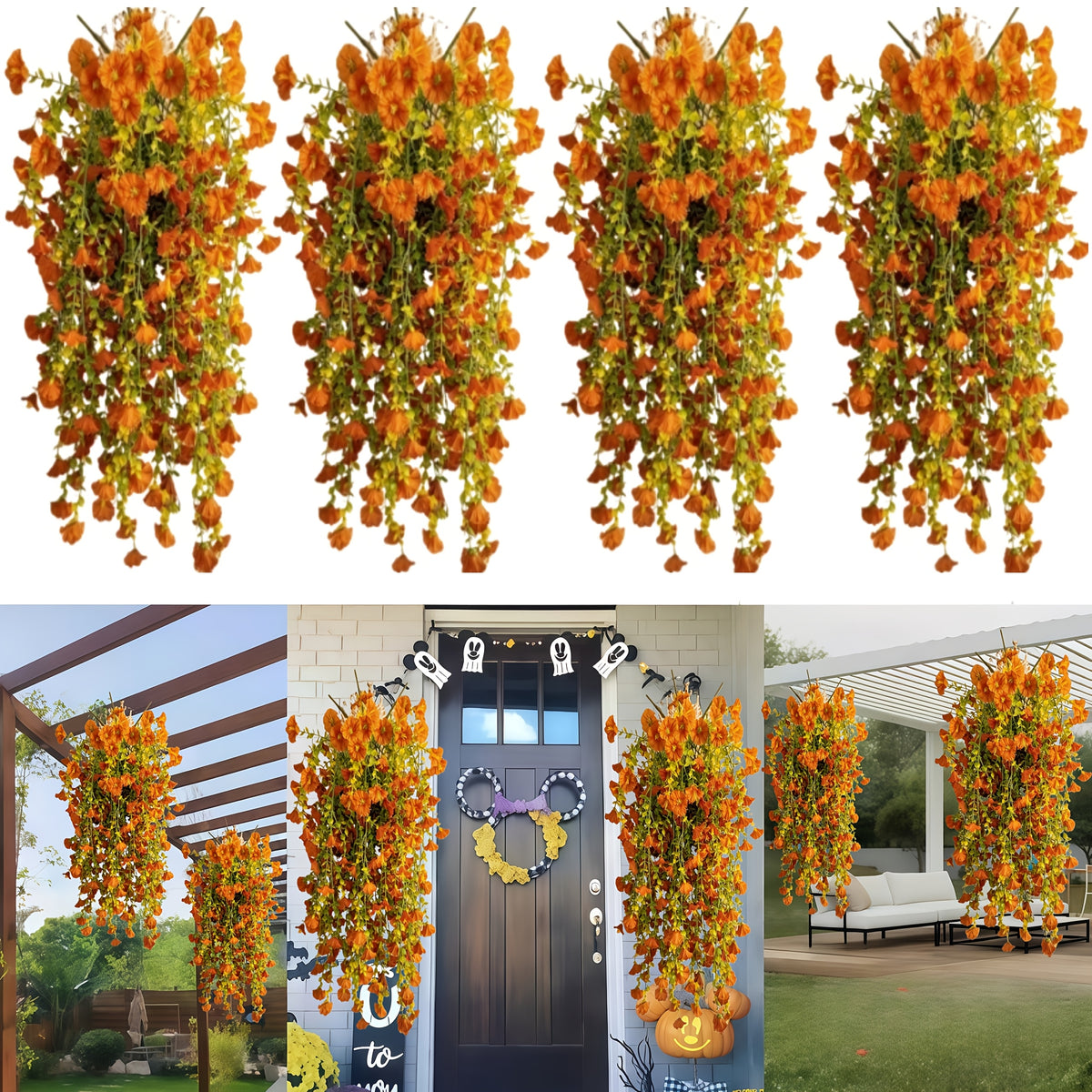 4pcs- Seven Colors, Outdoor Artificial Flowers, UV-resistant Eucalyptus Pendants, Suitable for Home, Garden, Wedding Decoration, Courtyard, Spring and Summer Display, Indoor/ Outdoor Hanging Display, Yellow, Red, White, Purple