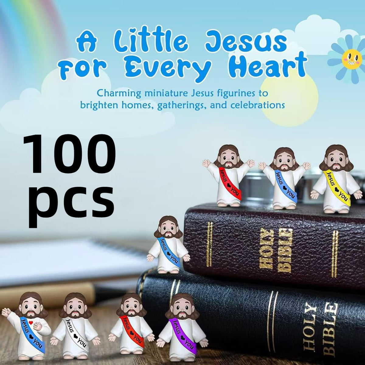 Halloween 100/200 Mini Jesus Figurines | Creative "Jesus Loves You" Party Favors and Table Centerpieces | Suitable for Easter, Christmas, Thanksgiving, New Year, and Church Event Religious Gifts, Random Color
