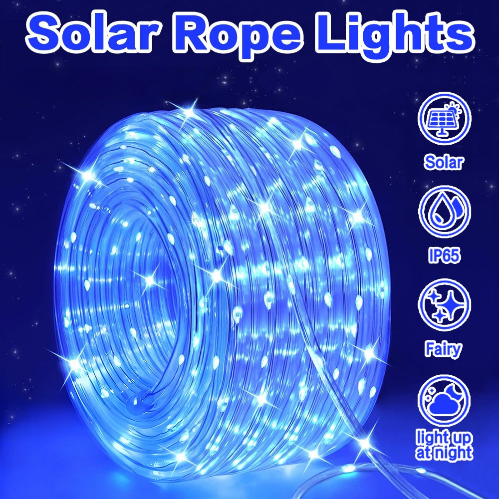 1pc 20/36/70/100 FT Solar Rope Lights, Outdoor Solar Lights, IP65 Solar String Lights, 8 Patterns for Stage Lighting, Trail, Patio, Pool, RV, Christmas Decoration (50LED/100LED/200LED/300LED)