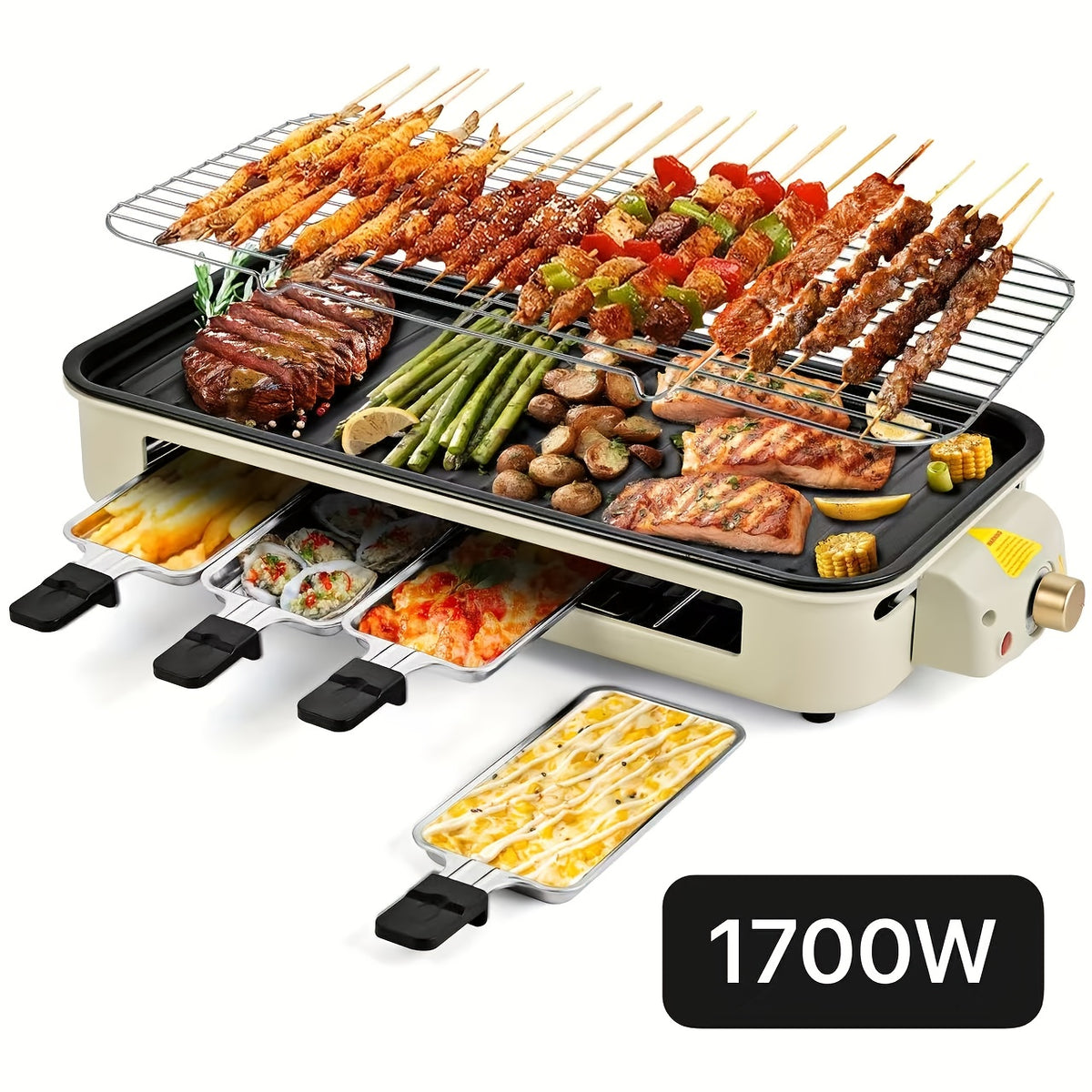 Smokeless Electric Grill | Indoor Grill with Removable Non-Stick Plate, 1700W, Portable BBQ Grill, Electric Griddle, Stainless Steel, Dishwasher Safe, Perfect Gift for Christmas