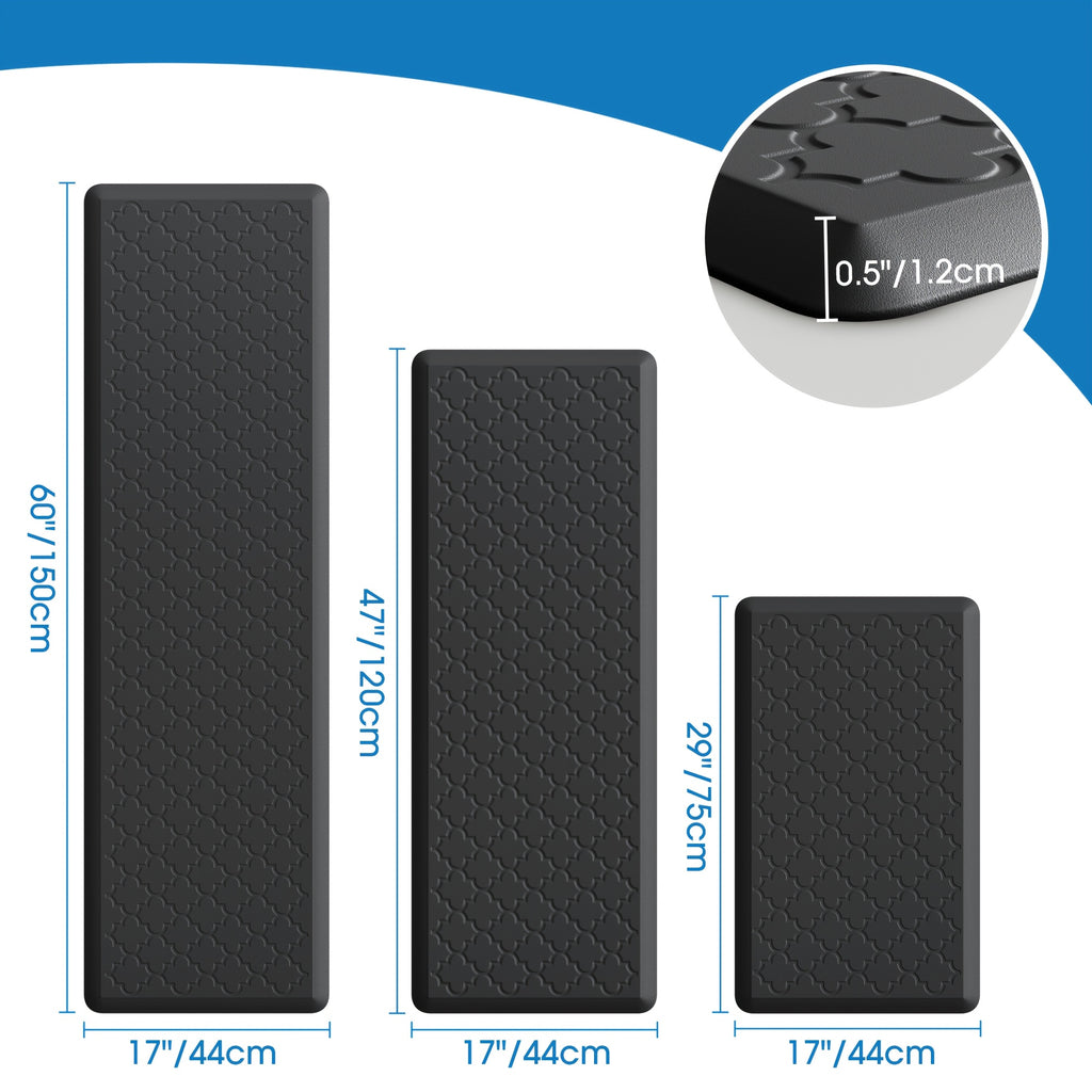Kitchen Mat- Anti Fatigue Mats for Kitchen Floor- Non Slip Cushioned Rugs for Standing, Kitchen, Floor, Office, Sink, Laundry Room, Black