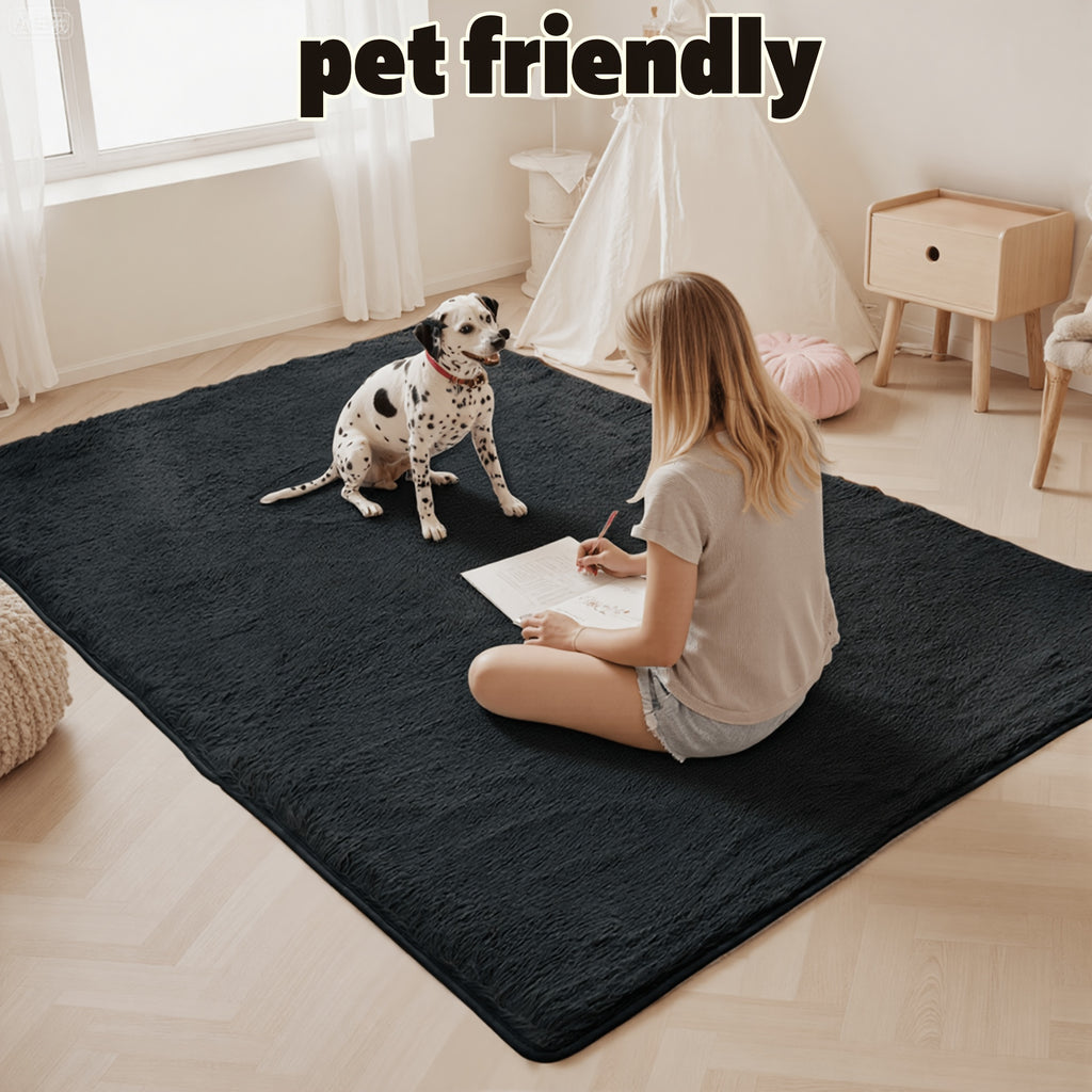 High-Pile Area Rug, 1.6-Inch Soft Fluffy Machine Washable Polyester Carpet with Non-Slip Backing in Five Colors for Living Room and Bedroom Decor