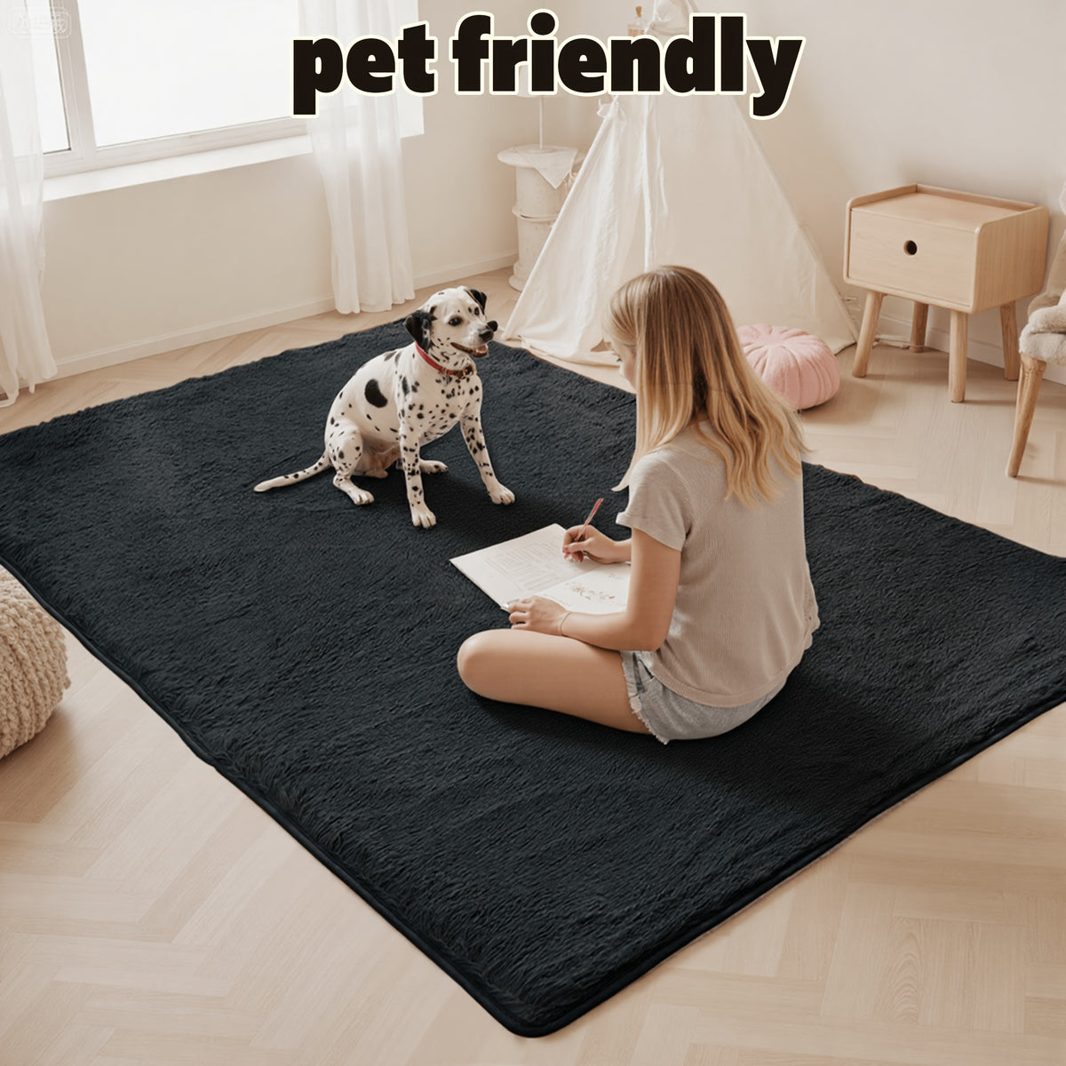 High-Pile Area Rug, 1.6-Inch Soft Fluffy Machine Washable Polyester Carpet with Non-Slip Backing in Five Colors for Living Room and Bedroom Decor