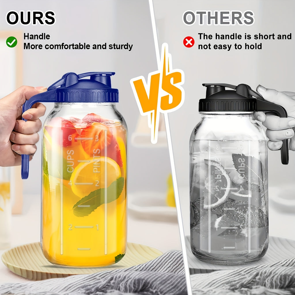 2/3-Pack, 64oz Mason Jar with Measurement Markings, Mason Jar Set, Cold Water Pitcher, Glass Pitcher with Handle and Lid