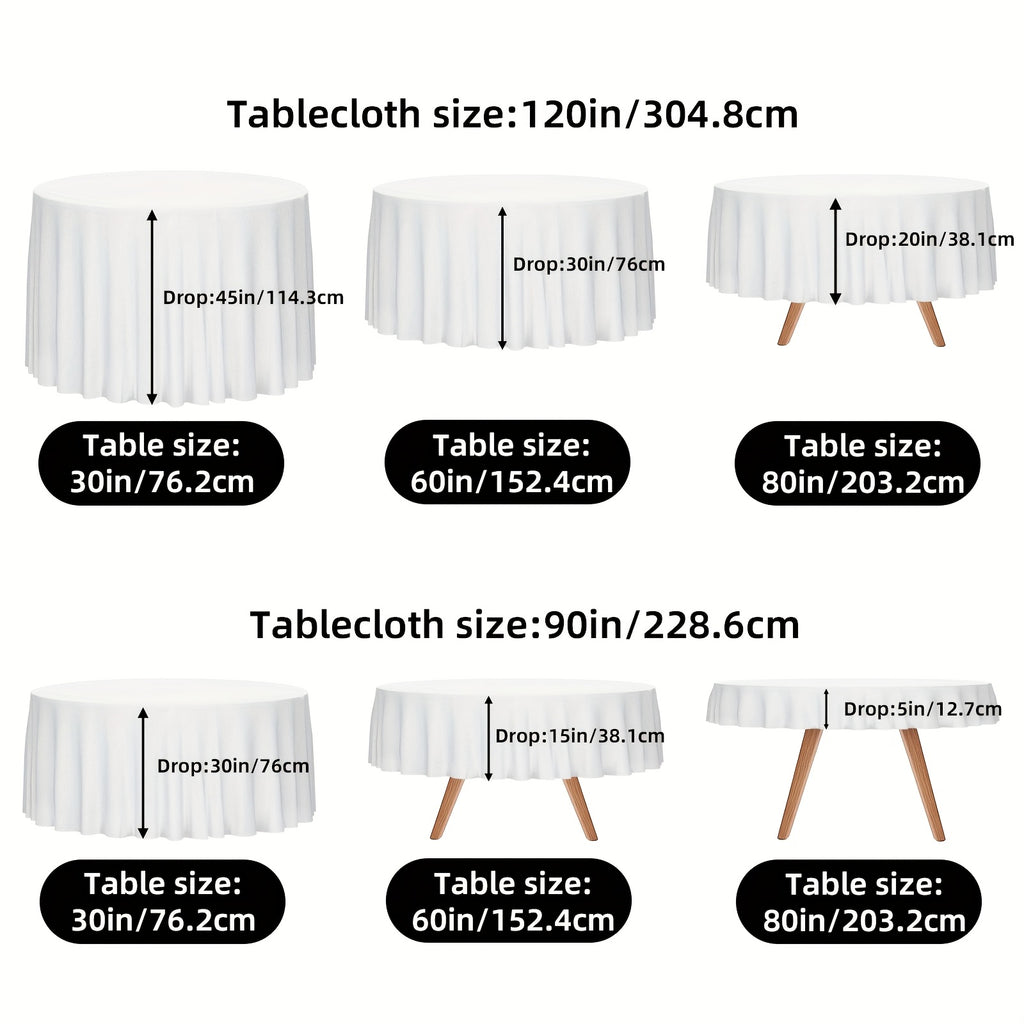 WHONLINE 6/10pcs Round Tablecloth 90/120 Inch, White/Black, Table Cloth, Washable Polyester Table Cover for Dining Tables, Buffet, Parties And Camping, for Weddings, Graduation, Summer Party