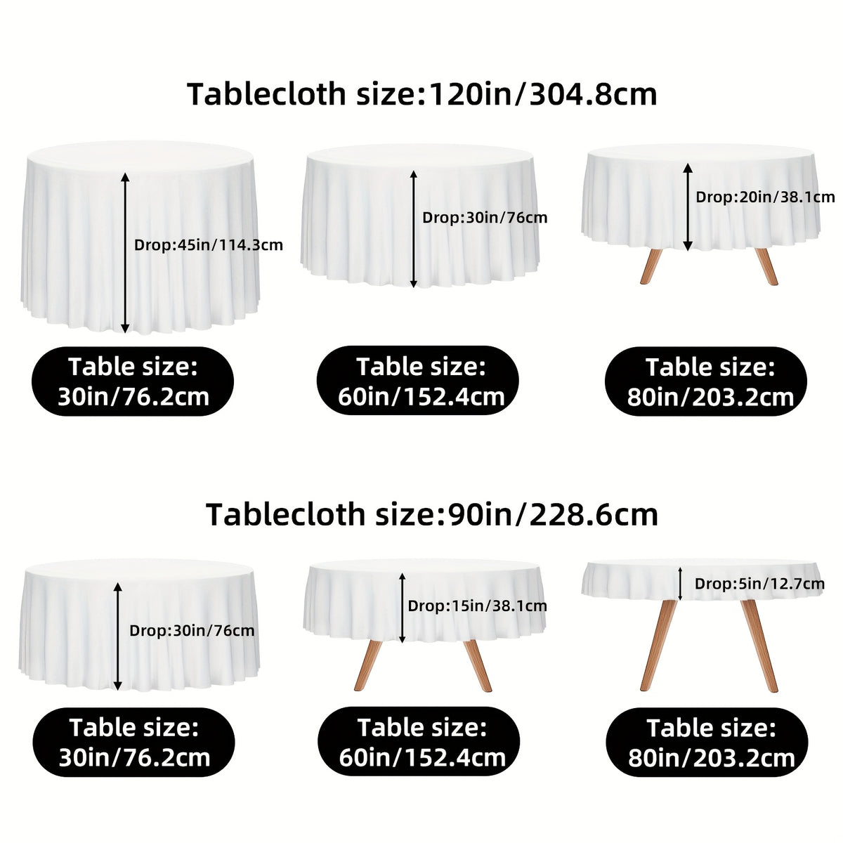 WHONLINE 6/10pcs Round Tablecloth 90/120 Inch, White/Black, Table Cloth, Washable Polyester Table Cover for Dining Tables, Buffet, Parties And Camping, for Weddings, Graduation, Summer Party