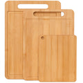 Bamboo Kitchen Prep Boards with Juice Grooves, Single Board or 3-Piece Set for Meat, Vegetables, Fruit and Bread, Double-Sided Chopping Surfaces for Home Cooking