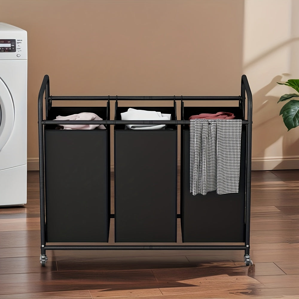 Laundry Basket 3-Bag Sorter 63.4gal Laundry Home Decor Hamper Cart with Heavy Duty Rolling Lockable Wheels And Removable Bags Included for Bedroom, Laundry Room - Sturdy Fabric Storage Bin, Laundry Baskets