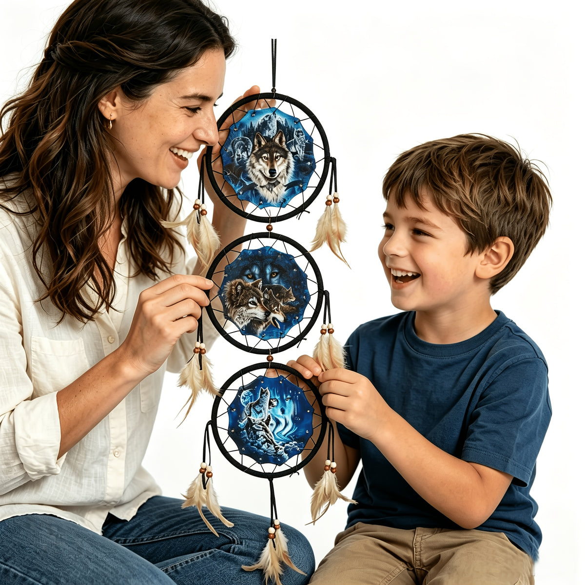 Wolf Dream Catchers For Wall Decor, Ideal Bedroom Wolf Home Decor, Dream Catcher For Boy Kids Wolf Gift