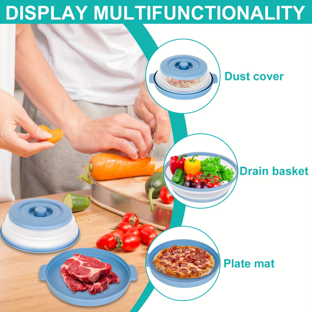 2026 New Microwave Food Splash Guard & Base Mat - 10.5" Foldable Ventilated Cover with Anti-Scalding & Thickening Design, Durable Plastic & Silicone for Kitchen & Dining Room Safety