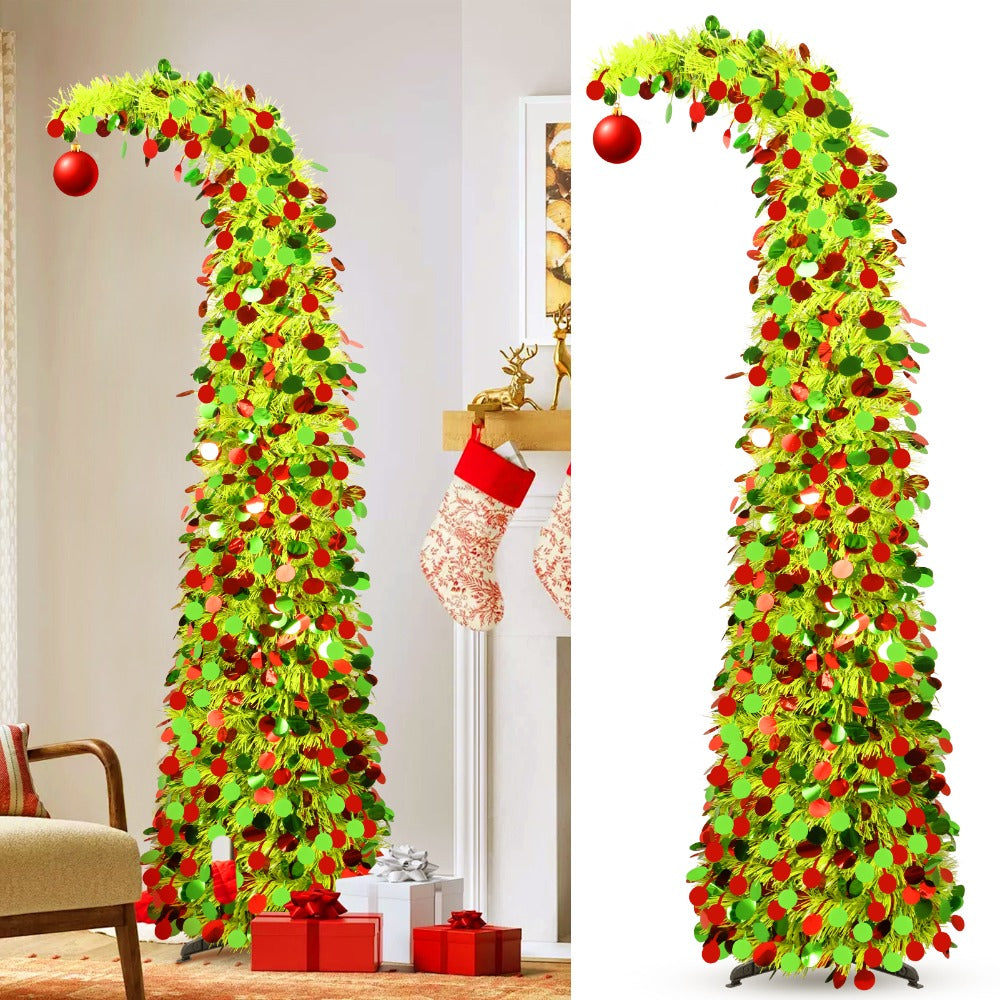 5ft Collapsible Pencil Christmas Tree, Easy Assembly Storage, Pop Up Christmas Trees Artificial Skinny Sequined Christmas Halloween Decoration for Fall Home Decor Fireplace Indoor Family Porch Holiday Xmas Winter Party Decorations