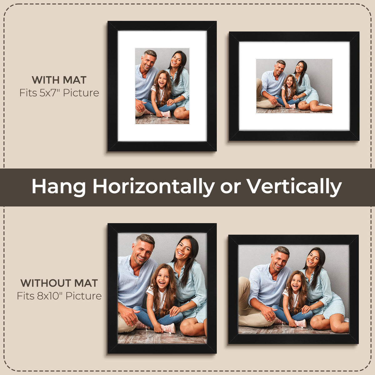 3 Pack 6x8/8x10/9x12/11x14/16x20 Picture Frames Set with Mat or without Mat, Engineered Wood Photo Frames with Plexiglass, for Wall or Tabletop Display - Gallery Wall Frames, Office Home Decor,Poster Frames