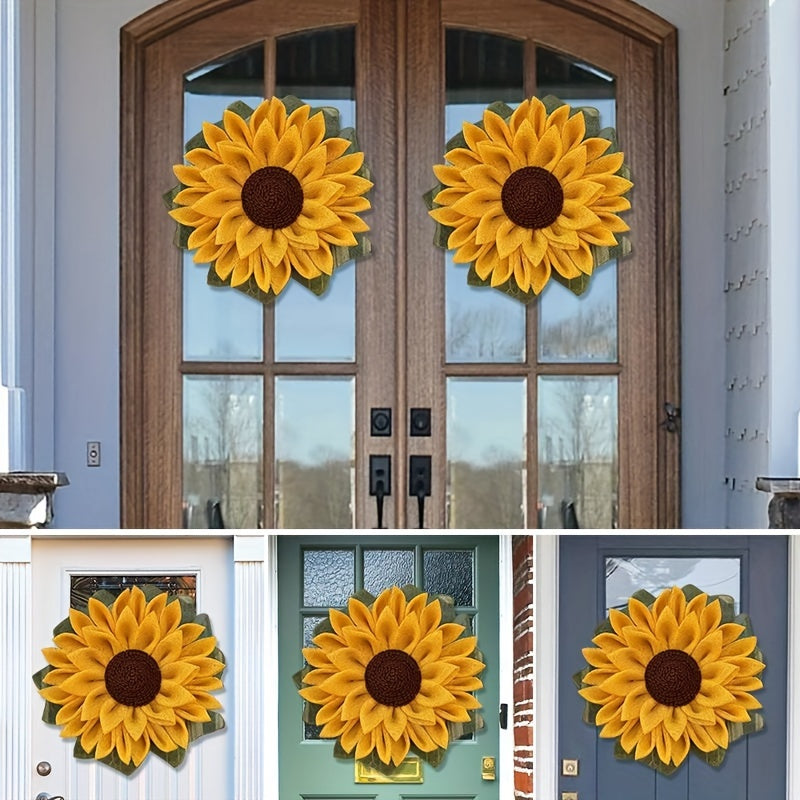 Sunflower Wreath Seasonal Decor, Door Wall Hanging Wreath, for Indoor Outdoor Home Office Wall, Wedding Festival Thanksgiving Day Decoration