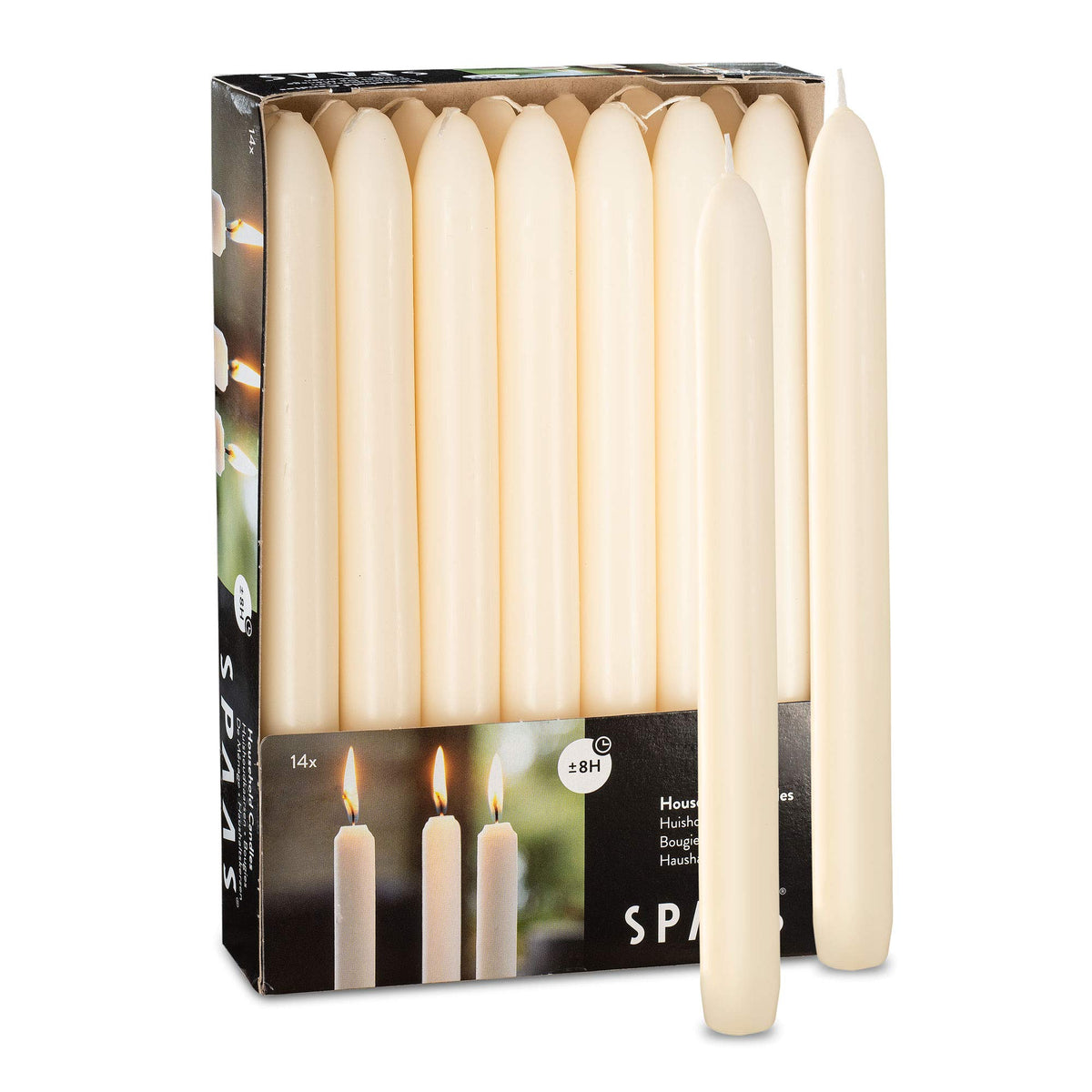 Ivory Taper Candles - Pack of 14 - 9 Inch Tall Candlesticks with Unscented Premium Wax - 8 Hour Long Burning for Home Decoration, Wedding, Holiday and Parties