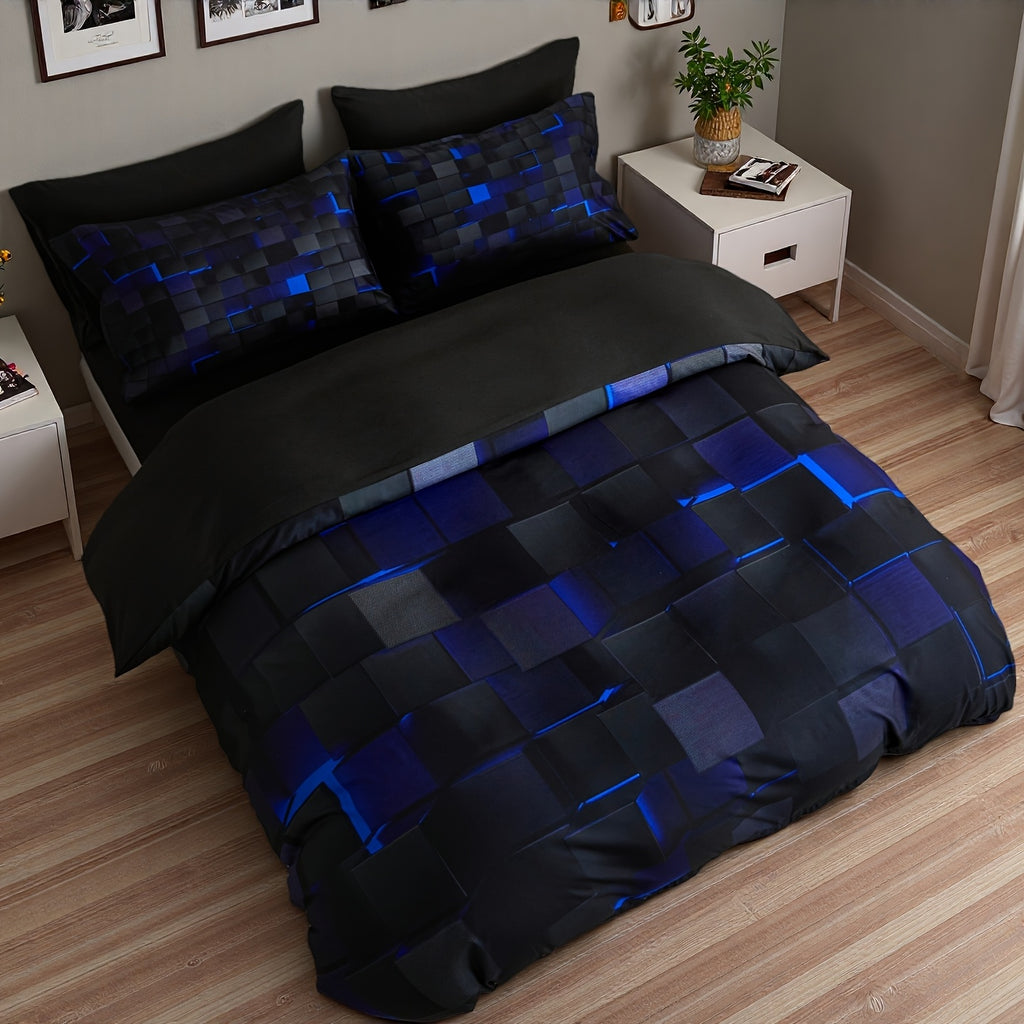 2/3pcs Cool Tech Digital Print Duvet Cover Set for All Seasons, Available In Red And Blue, In Four Sizes (Twin, Double, Queen, King)(1 Duvet Cover + 1/2 Pillowcase, No Filling), Gifts for The Family