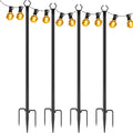 Outdoor String Light Poles, 4 Pack 11.1 FT Metal Support Stands with Ground Stakes and Adjustable Lengths for Backyard Parties, Patio and Wedding Decor