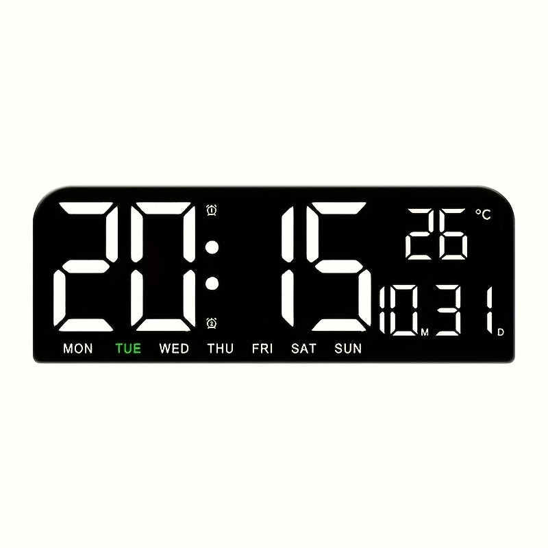 Large Screen LED Alarm Clock - Luminous Display of Week, Temperature, Humidity, and Timer - Ideal for Bedroom, Living Room, and Office with Sleek Modern Design.