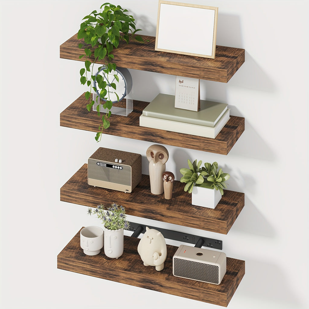 4pcs Of Home Decoration Wall Mounted Floating Shelves, Retro Style Wall Shelves, Invisible Brackets for Home Decoration, Suitable for Bathrooms, Living Rooms, Bedrooms, And Kitchens, Retro Brown Black White/gray Halloween And Christmas Decoratio