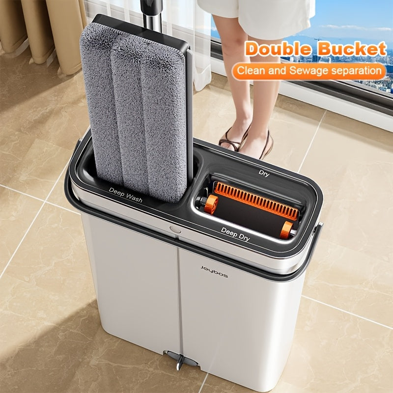 Flat Mop And Bucket with Upgrade Wringer Set, Hands Free Flat Floor Mop And Bucket, Wet And Dry Use, Separates Dirty And Clean Water, Deep-Cleaning Mops for Floors, Walls, Floor Cleaning Tools with 2 Or 6 Washable Microfiber Pads