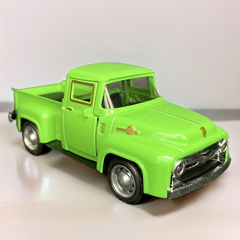1pc Vintage Alloy Metal Pickup Truck Ornament -4.9*2*1.8 Inch Classic Car Model With Chrome Accents, Doors & Hood, - Ideal For Home & Office Decor--Red/ Blue/ Pink/ Green/ White/ Yellow/ Black Truck - Toy Truck, Alloy Metal Toy Car, Die Cast Car