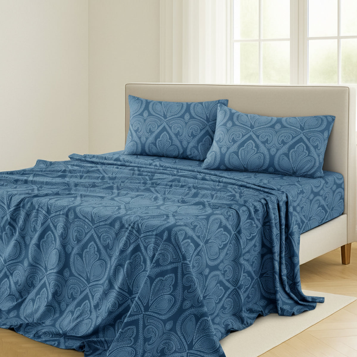 LUX Decor Paisley Bed Sheet Set, 3/4 PCs Soft 100% polyester Wrinkle Free Sheets – Luxurious Printed Bed Sheets with Deep Pocket Fitted Sheet & Pillowcases – Available in 6 Sizes & Multiple Colors