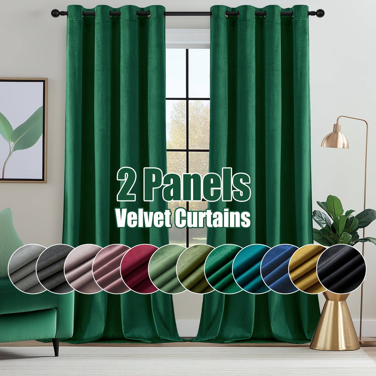 2pcs Velvet Room Darkening Curtains | Vintage Soundproof and Thermal Insulated, Elegant Soft Velvet Grommet Top Curtains for Living Room and Bedroom, Unlined, Solid Color, Fashionable Valentine'S Day Décor