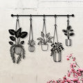 Botanical Metal Wall Art with Hanging Potted Plant Silhouettes, Black Minimalist Farmhouse Wall Decor for Living Room Bedroom Bathroom and Dining Room