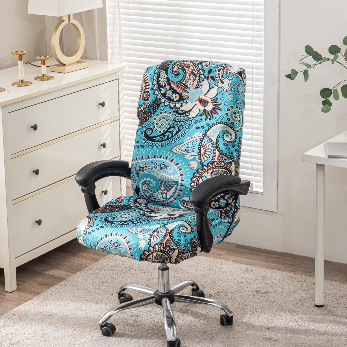 1pc Stretch Printed Computer Office Chair Covers, Soft Fit Universal Desk Rotating Chair Slipcovers, Removable Washable Anti-Dust Spandex Chair Protector Cover With Zipper, Valentine'S Day Gift, Valentine'S Day Decorations