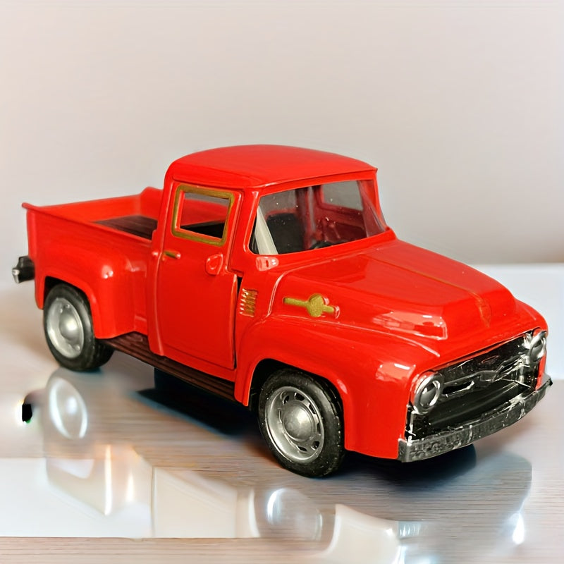 1pc Vintage Alloy Metal Pickup Truck Ornament -4.9*2*1.8 Inch Classic Car Model With Chrome Accents, Doors & Hood, - Ideal For Home & Office Decor--Red/ Blue/ Pink/ Green/ White/ Yellow/ Black Truck - Toy Truck, Alloy Metal Toy Car, Die Cast Car