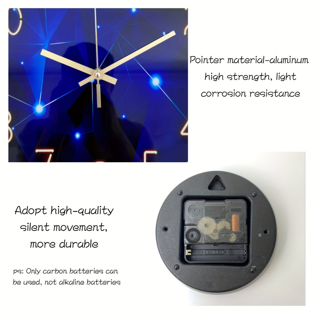 Large Modern Blue Glass Wall Clock - Dark Blue Accessories, 12-24 Inch Silent Quartz Clock, Battery-powered, Suitable for Living Room, Bedroom, Office Decorative Clock, Housewarming Gift, Home Decoration, Fantasy-style Design
