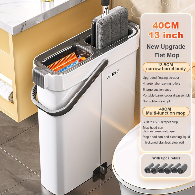 Flat Mop And Bucket with Upgrade Wringer Set, Hands Free Flat Floor Mop And Bucket, Wet And Dry Use, Separates Dirty And Clean Water, Deep-Cleaning Mops for Floors, Walls, Floor Cleaning Tools with 2 Or 6 Washable Microfiber Pads