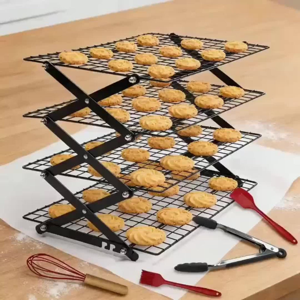 Foldable Cooling Rack, 3/4/5pcs Foldable Cooling Racks Free Baking Tool Set - Stackable Oven Cookie Cake Drying Rack. Used for Camping, Kitchen Storage And Holiday Baking Gifts (Including Silicone Shovels, Egg Beaters, Pliers, Smear Brushes