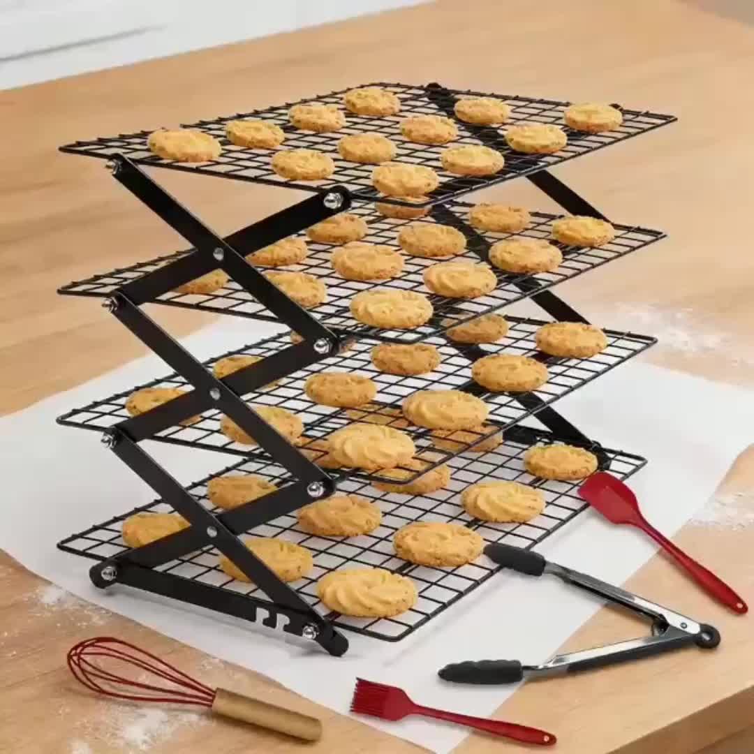 Foldable Cooling Rack, 3/4/5pcs Foldable Cooling Racks Free Baking Tool Set - Stackable Oven Cookie Cake Drying Rack. Used for Camping, Kitchen Storage And Holiday Baking Gifts (Including Silicone Shovels, Egg Beaters, Pliers, Smear Brushes
