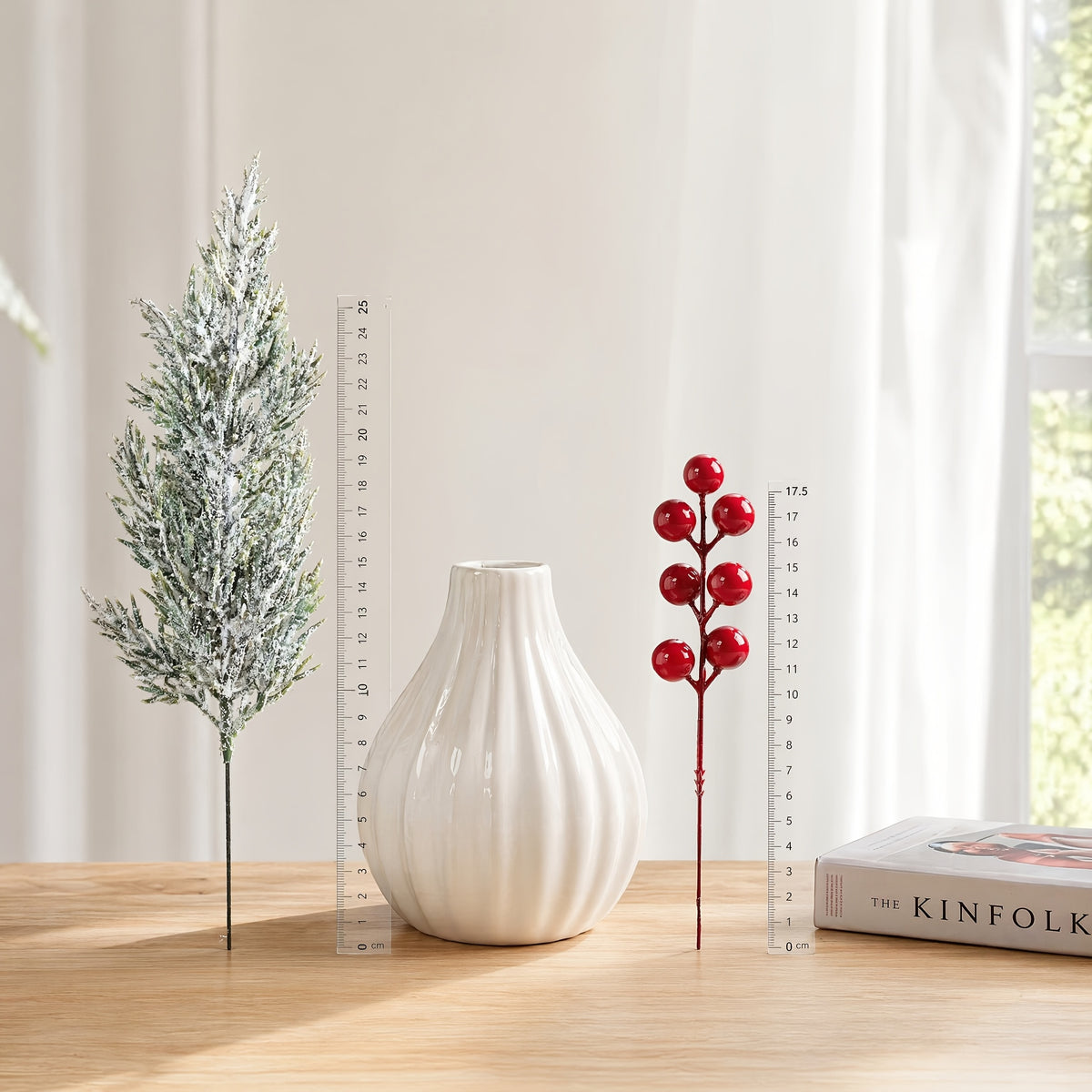 20pcs 14in Artificial Christmas Greenery Stems with Red Berries for DIY Wreaths, Xmas Tree Decor, Holiday Centerpieces, Indoor Home Decor, Christmas Vase Fillers