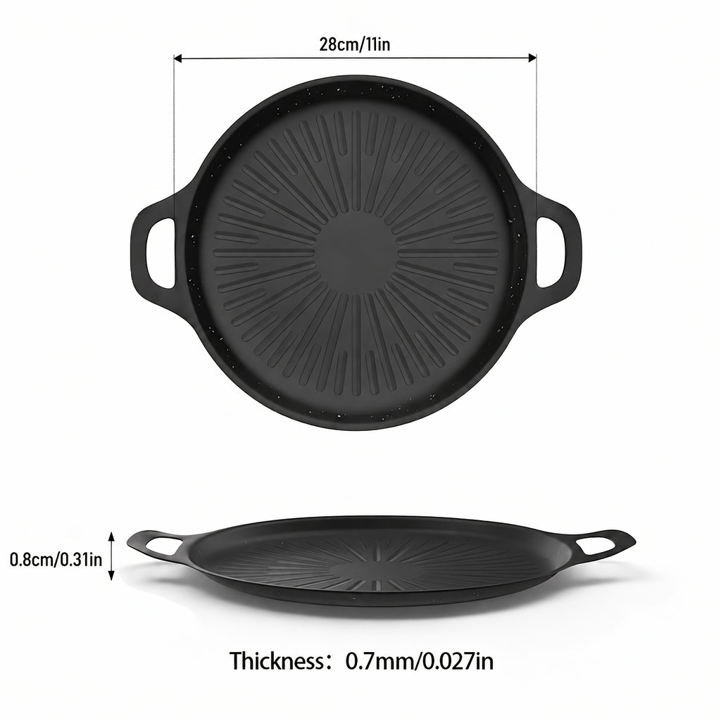 Non-Stick Frying Pan with Oil Brush, BBQ Griddle Pan with Even Heat, Oil Drain Groove And Double Handles, Multi-Functional Non-Stick Pan, Easy Clean, for Outdoor Cooking, Family Gatherings And Restaurant Use
