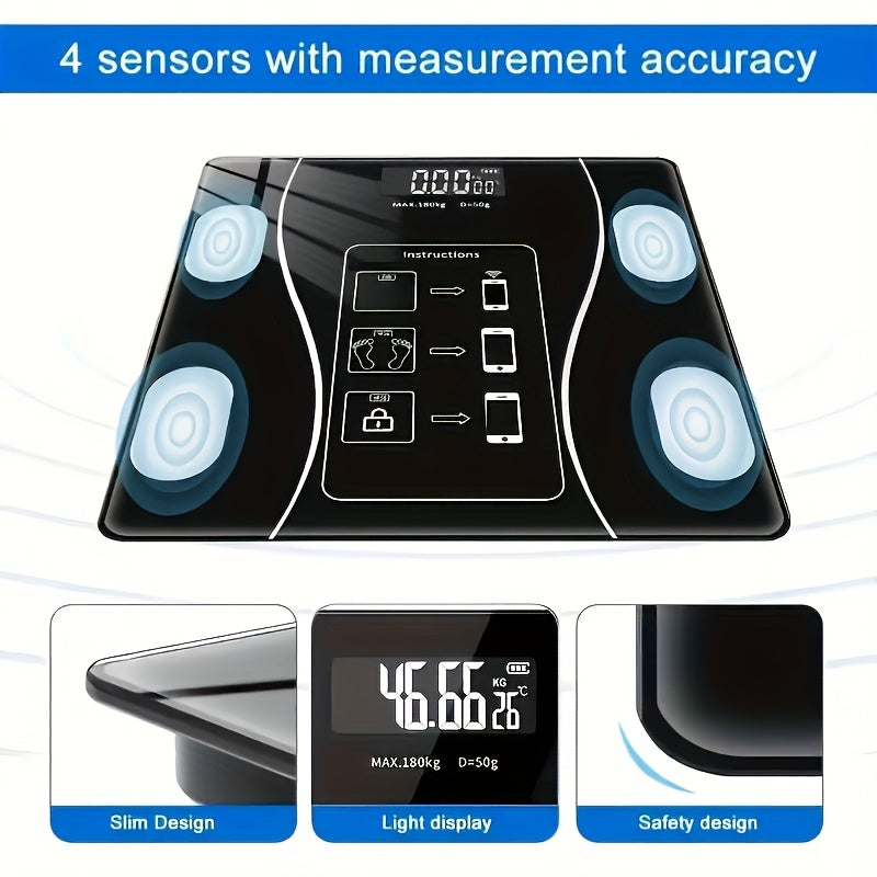 Intelligent Bathroom Scale, Digital Body Scale, with Backlit LED Display Screen And Sturdy Tempered Glass, Compact Size, Weighing Up to 400 Pounds/180 Kilograms