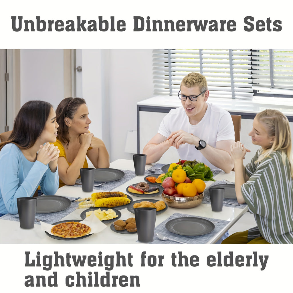 [Unbreakable Dinnerware Set] 32/16/4pcs Wheat Straw Dinnerware Set | Service for 8/4, Large Size Modern Dish Set-Plate/Dessert Plate/Bowl/Cup, Lightweight Tableware, Perfect for Camping, Gifts for Christmas/Halloween, Local Warehouse Items