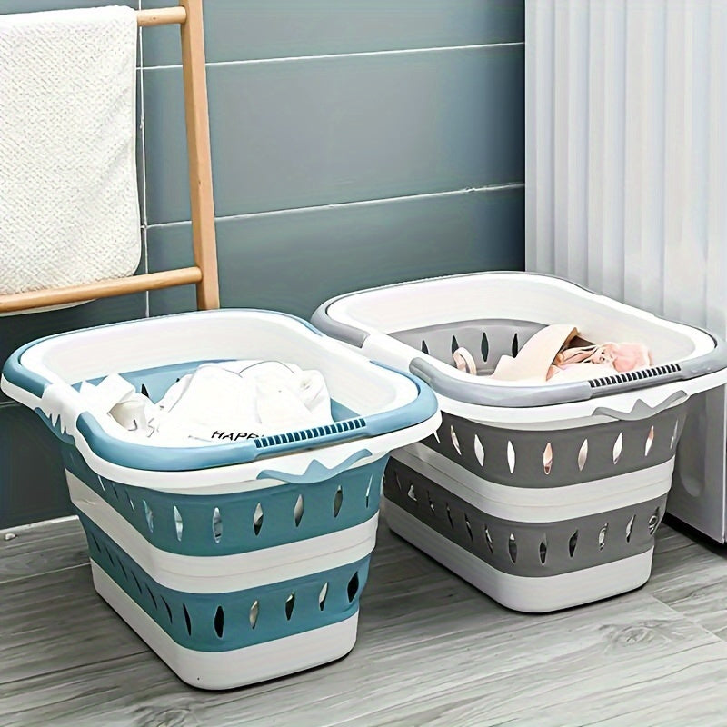 Foldable Plastic Laundry Basket with Handles, Collapsible Laundry Hamper, Space-Saving Dirty Clothes Storage Organizer Bin, Portable Storage Basket for Bedroom Closet Bathroom, College Dorm Room Essentials, Apartment Must-Haves, Laundry Baskets