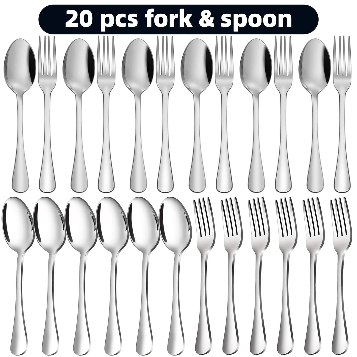 Stainless Steel Flatware Cutlery Set, 20/22/40/60/72pcs for 4/8/12, Silvery/Black/Golden, for Home Kitchen Restaurant Hotel, Affordable Utensils Set, Mirror Polished, Dishwasher Safe, Perfect for Gifts Weddings Outdoor Camping.Local Warehouse