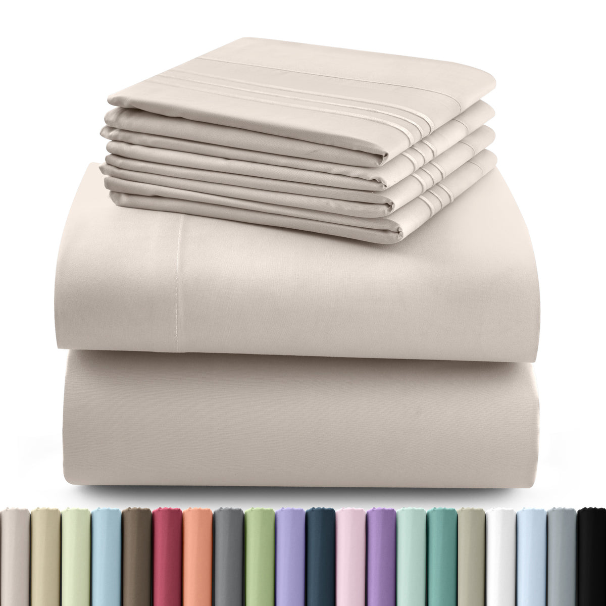 Hannah Bedding Sheet Set - 6 PC Brushed 100% polyester Bed Sheets 16 Inches Deep Pockets - Embroidered & Plain Pillowcases - Hotel Luxury Sheets Bed Set - Soft Bedding Sheets