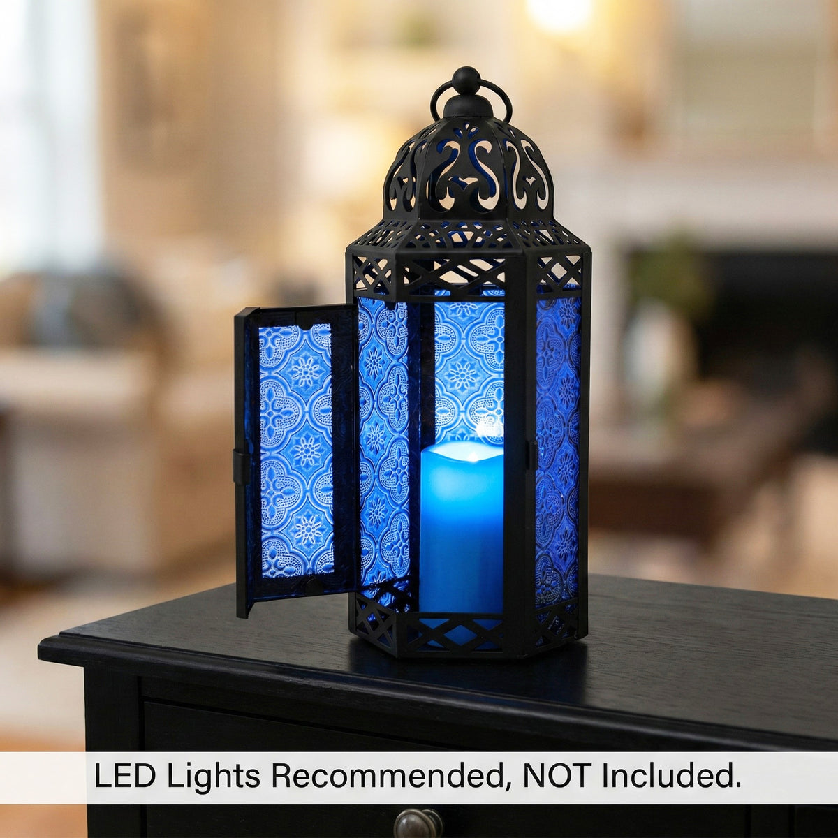 Decorative Moroccan Candle Lantern Holder, Medium, 10.5" Tall