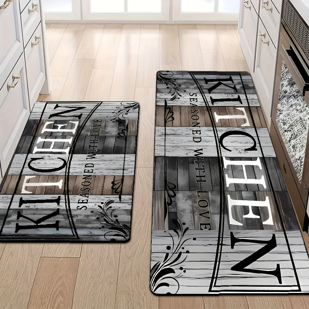 2pcs Diatom Mud Kitchen Floor Mat, Gray Wood Board Pattern Long Strip Mat, Water And Oil Absorption, Anti-slip, Machine Washable, Suitable for Bathrooms, Laundries, Corridors, And Home Decoration Carpets